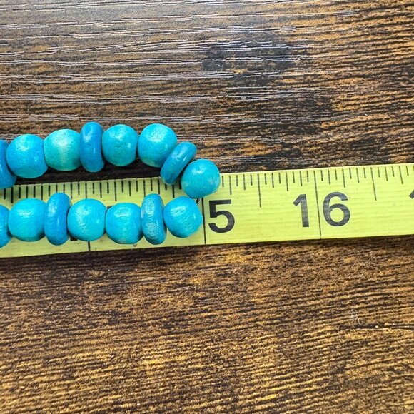 VTG Circle Disc & Round Coconut Wood Dyed Blue Triple Strand Necklace 30" Length - Picture 9 of 10